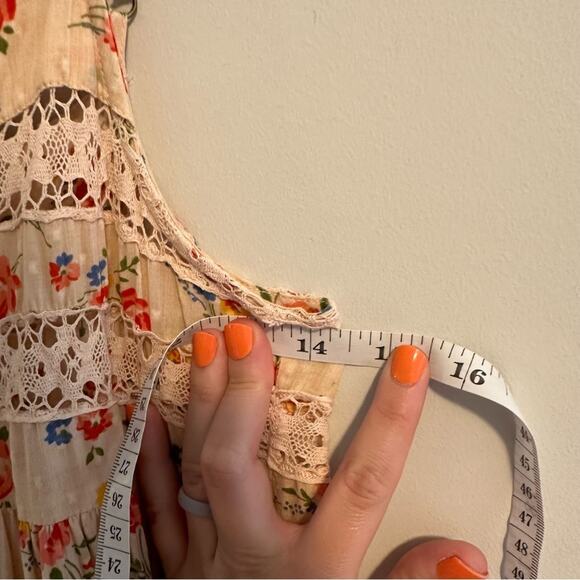 THE GREAT. Cream Red Cotton Floral Lace Tiered Maxi Dress 0 Small - Picture 7 of 12